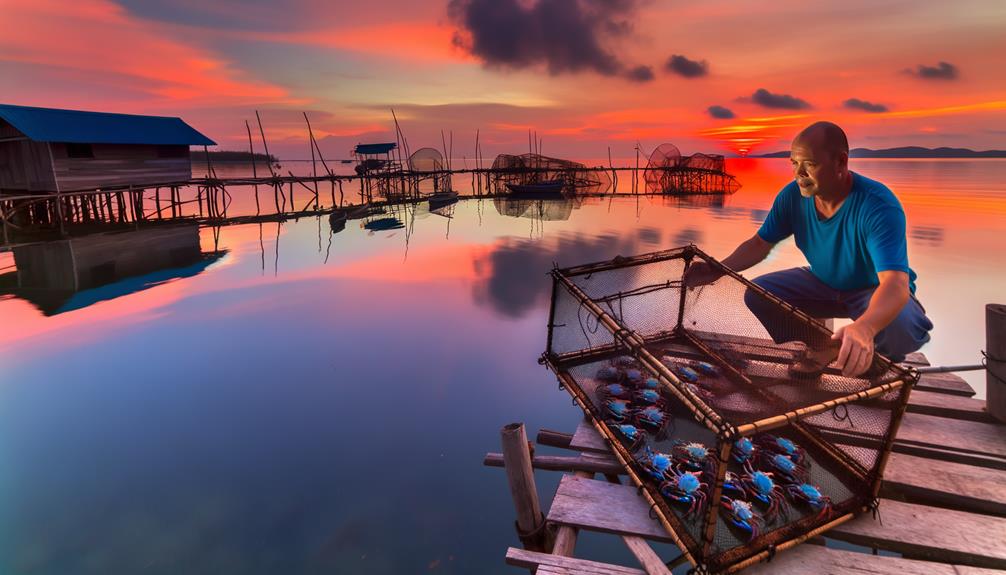 catching blue crabs with skill