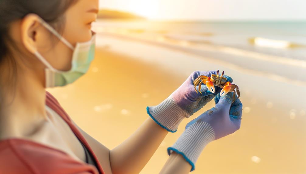 holding a fiddler crab